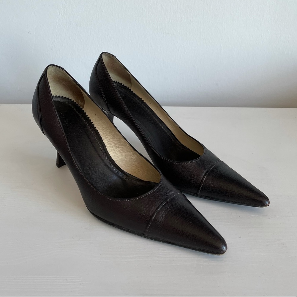 Gucci Brown Leather Pointed Toe Pumps